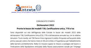 Dichiarazioni dei redditi 2022: online le bozze dei modelli 730, 770, CU