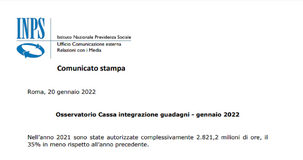 Cassa integrazione, Osservatorio INPS gennaio 2022: meno ore nel 2021, aumento a fine anno