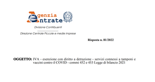 IVA servizi anti Covid, beneficiano dell'esenzione prevista dalla Legge di Bilancio 2021