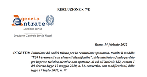 Contributi a fondo perduto imprese turistiche: codice tributo e istruzioni per la restituzione 