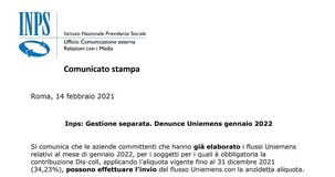Gestione separata, denunce Uniemens gennaio 2022 con vecchia aliquota: via libera dall'INPS 