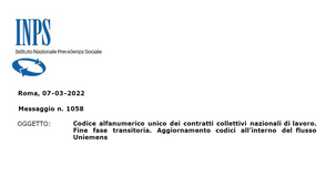 Flusso Uniemens: da febbraio 2022 in uso solo il codice alfanumerico unico per i CCNL