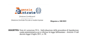 Nota di variazione IVA, i chiarimenti delle Entrate nei casi di liquidazione coatta