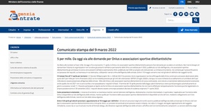 5 per mille 2022: domanda di iscrizione per ASD e ONLUS entro la scadenza dell'11 aprile