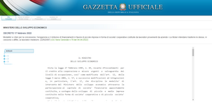 Pubblicato in GU il decreto sui finanziamenti alle piccole cooperative