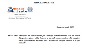 Bonus energia e gas 2022, quattro nuovi codici tributo per le imprese 
