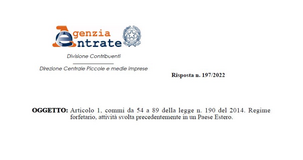 Regime forfettario contribuente estero, aliquota al 5 per cento solo con nuova attività