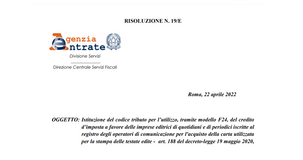 Bonus carta per le imprese editrici: il codice tributo per l'utilizzo