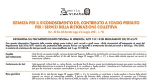 Domanda fondo perduto ristorazione collettiva, pronto il modello: istanza dal 6 al 20 giugno