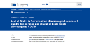 Aiuti di Stato Covid in scadenza il 30 giugno 2022: nessuna proroga per il Quadro Temporaneo