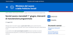 Dimissioni online in stand by mercoledì 1° giugno con Servizi Lavoro in manutenzione