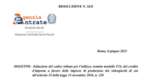 Credito d'imposta videogiochi, pronto il codice tributo per la compensazione con modello F24