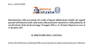 Bonus moda, tessile e accessori 2022: credito d'imposta in misura piena nel Cassetto Fiscale