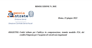 Ecobonus auto 2022, pronti i codici tributo per la compensazione del credito con modello F24