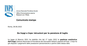 Pensione giornalisti, passaggio all'INPS dal 1° luglio: ritiro in contanti nel caso di IBAN non idoneo