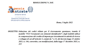 Credito ricerca e sviluppo, i codici tributo per il riversamento con F24 Elide