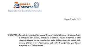Dichiarazione dei redditi 2022: la circolare dell'Agenzia delle Entrate su detrazioni e deduzioni