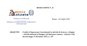 Credito ricerca e sviluppo, sono escluse le attività di design svolte nel 2019