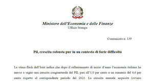 PIL, crescita annua acquisita al 3,4 per cento, oltre le stime del DEF