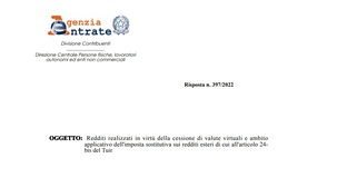 Regime dei neo residenti: l'imposta sostitutiva assorbe anche la plusvalenza realizzata sulle criptovalute detenute all'estero