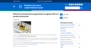 Ministero del Lavoro: blocco del sito il 24 agosto per attività di manutenzione
