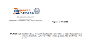 Rimborso IVA, i chiarimenti sull'addebito per errore nella cessione di ramo d'azienda