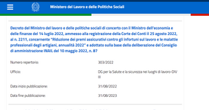 Premi INAIL 2022: fissata la riduzione per le imprese artigiane