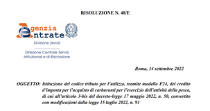 Bonus carburante secondo trimestre 2022 per le imprese della pesca: il codice tributo per l'utilizzo