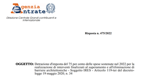 Bonus barriere architettoniche 75 per cento: via libera ai soggetti IRES