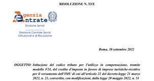 Bonus IMU per le imprese turistiche, il codice tributo per la compensazione in F24