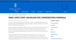 Fondo Impresa Donna, l'alert della Corte dei Conti: il 40 per cento delle risorse spetta al Mezzogiorno