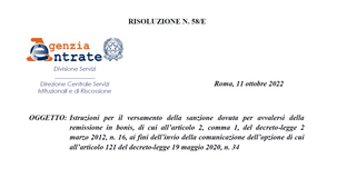 Remissione in bonis, pronto il codice tributo per il pagamento della sanzione