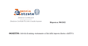 Attività di mining fuori campo IVA ma rilevante ai fini delle imposte dirette