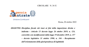 Trust: imposte dirette e indirette, monitoraggio fiscale e giurisprudenza nella circolare delle Entrate