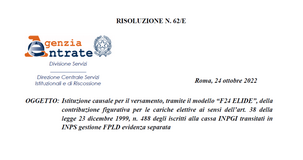 Contributi figurativi cariche elettive INPGI, la causale per il versamento con F24 Elide