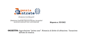 Bonus prima casa, per la rinuncia al diritto di abitazione si paga l'imposta sulle donazioni e quelle ipo-catastali