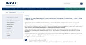 Premi INAIL 2022: dal 2 novembre nuovo aumento del tasso di interesse per rate e sanzioni civili