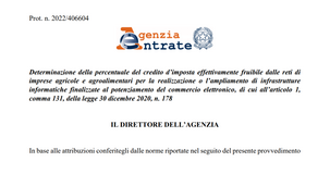 Bonus reti imprese agricole online, credito d'imposta riconosciuto in misura piena