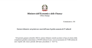 Entrate tributarie 2022: gettito in aumento, 378 miliardi nelle casse dello Stato