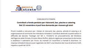 Fondo perduto per ristoranti, bar e piscine: domanda online dal 22 novembre