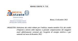 Bonus energia imprese dicembre 2022: ecco i codici tributo