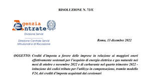 Bonus bollette imprese: i codici tributo per la compensazione dei crediti ceduti