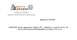 Rimborso IVA, i chiarimenti delle Entrate nel caso di errata applicazione dell'aliquota