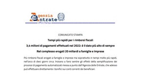 Operazioni di rimborso dall'Agenzia delle Entrate: cifre record per il 2022 e pagamenti più veloci