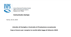 Prestazione occasionale: entro gennaio sistemi INPS adeguati alle novità della Legge di Bilancio 2023