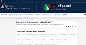 Entrate tributarie e contributive: nel 2022 incassati 64 miliardi in più