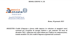 Bonus energia imprese: pronti i codici tributo per la compensazione dei crediti da parte dei cessionari