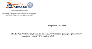 Lavoratori autonomi volontari di protezione civile: tassato il rimborso per mancato guadagno giornaliero 