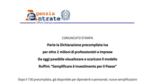Dichiarazione precompilata IVA 2023, disponibile il nuovo servizio per le partite IVA
