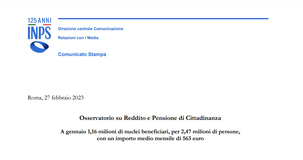 Reddito di cittadinanza: più di un milione i beneficiari a gennaio 2023 per un importo medio di 592 euro